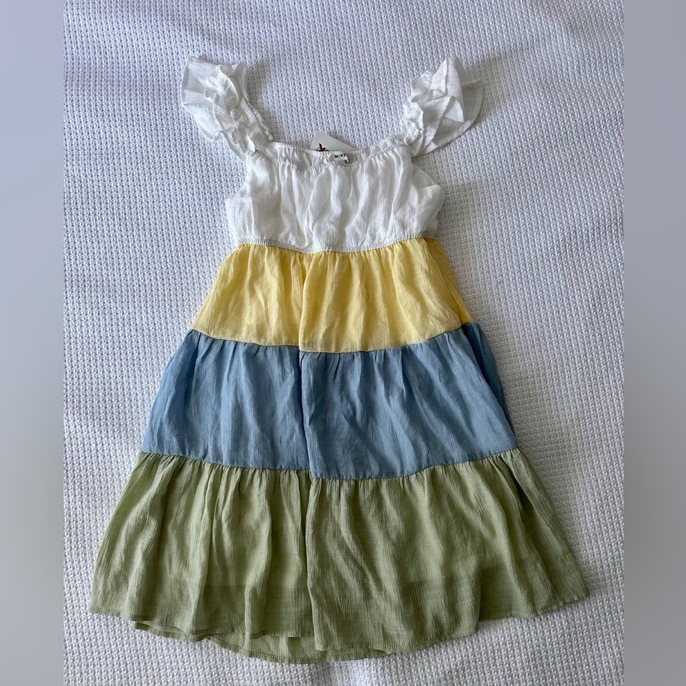 Juniors Mine Spring Sundress with Ruffle Straps - White, Yellow, Blue, Green